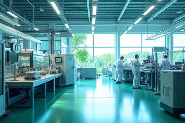 太陽光パネルのある工場、クリーンな生産ライン